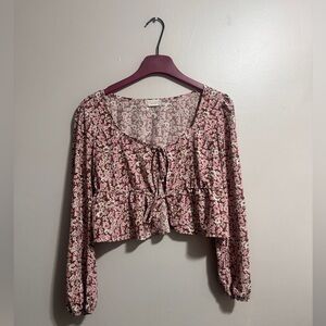 Altar'd State Pink Floral Long Sleeve Crop Blouse